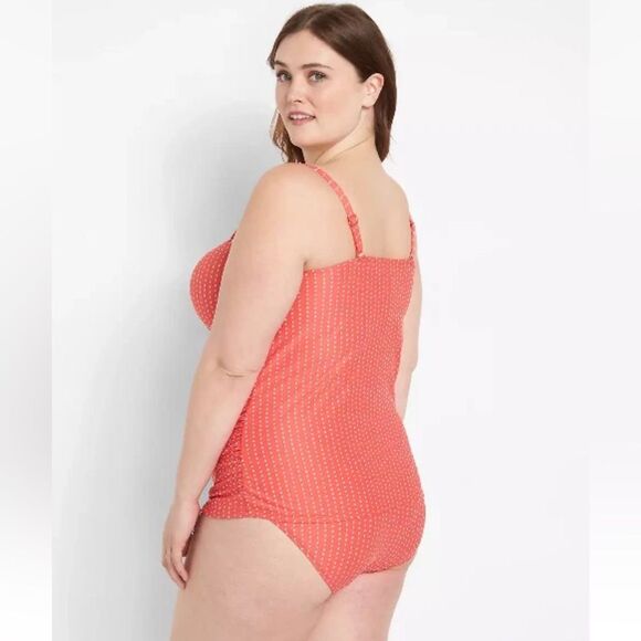 Lane Bryant Swim by Cacique Coral Dot Underwire Tankini Brief Set 38DD 14 - Picture 3 of 12